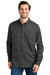 Eddie Bauer EB610 Mens Favorite Flannel Long Sleeve Button Down Shirt w/ Pocket Deep Black Mini Buffalo Model Front