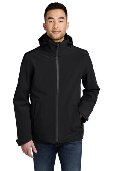 Eddie Bauer EB656 Mens WeatherEdge 3-in-1 Water Resistant Full Zip Hooded Jacket Black/Storm Grey Model Front