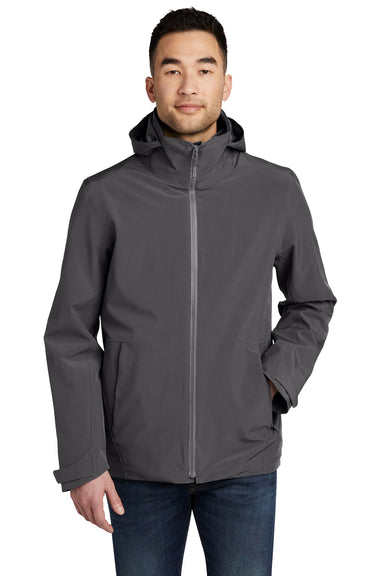 Eddie Bauer EB656 Mens WeatherEdge 3-in-1 Water Resistant Full Zip Hooded Jacket Steel Grey/Metal Grey Model Front
