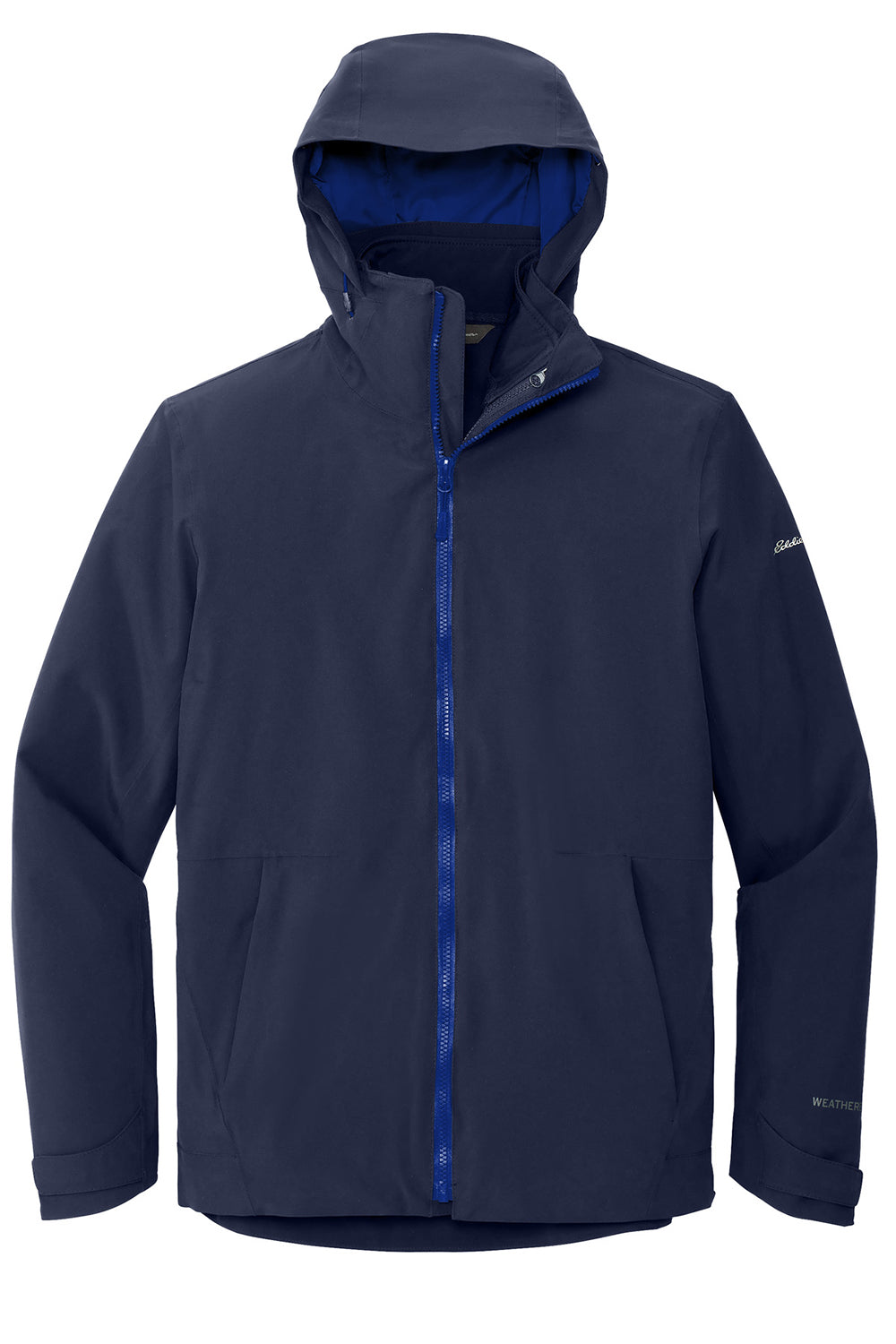 Eddie Bauer EB656 Mens WeatherEdge 3-in-1 Water Resistant Full Zip Hooded Jacket River Navy Blue/Cobalt Blue Flat Front