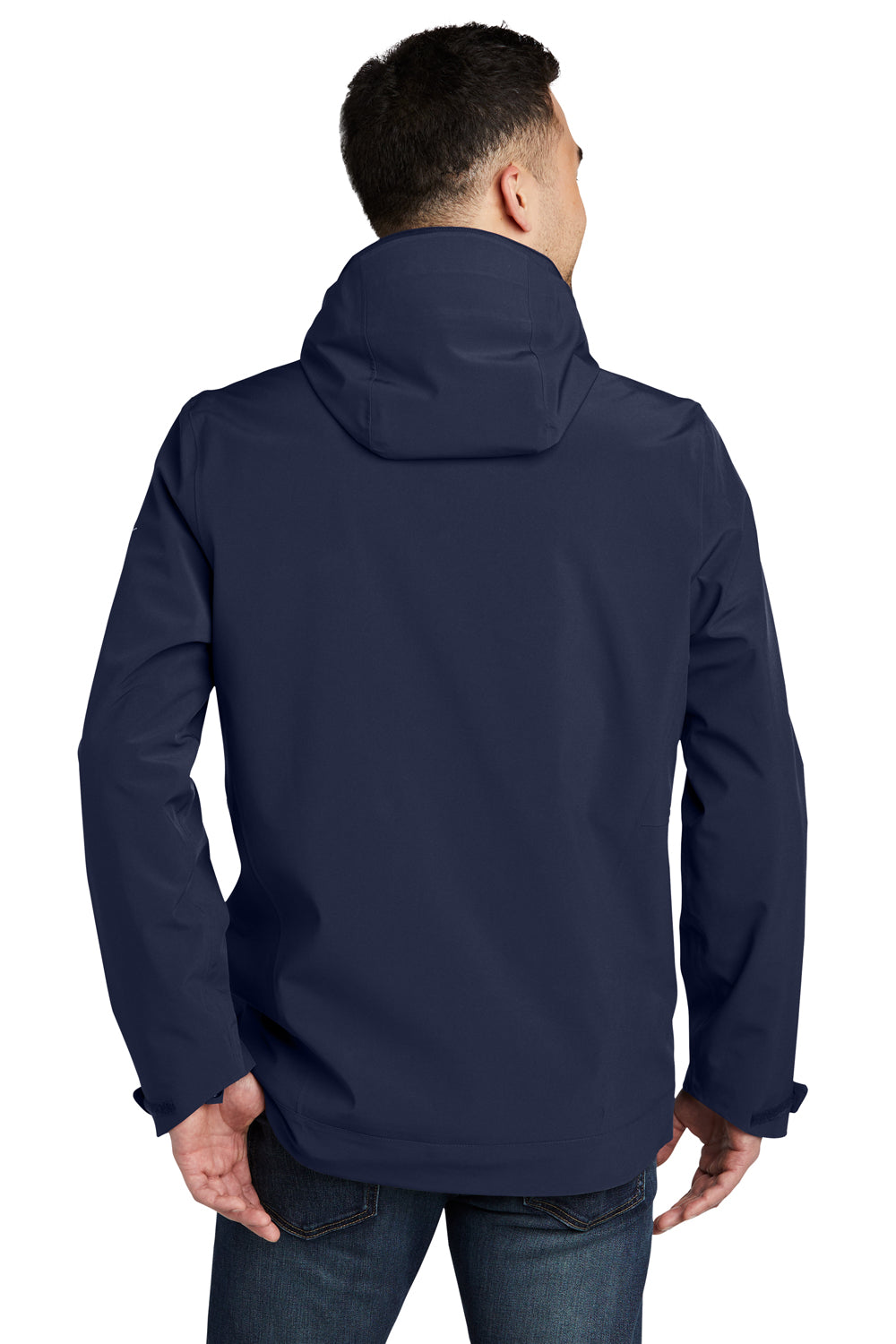 Eddie Bauer EB656 Mens WeatherEdge 3-in-1 Water Resistant Full Zip Hooded Jacket River Navy Blue/Cobalt Blue Model Back