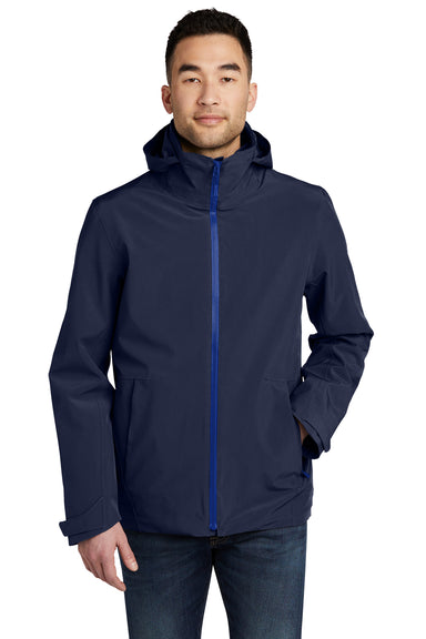 Eddie Bauer EB656 Mens WeatherEdge 3-in-1 Water Resistant Full Zip Hooded Jacket River Navy Blue/Cobalt Blue Model Front
