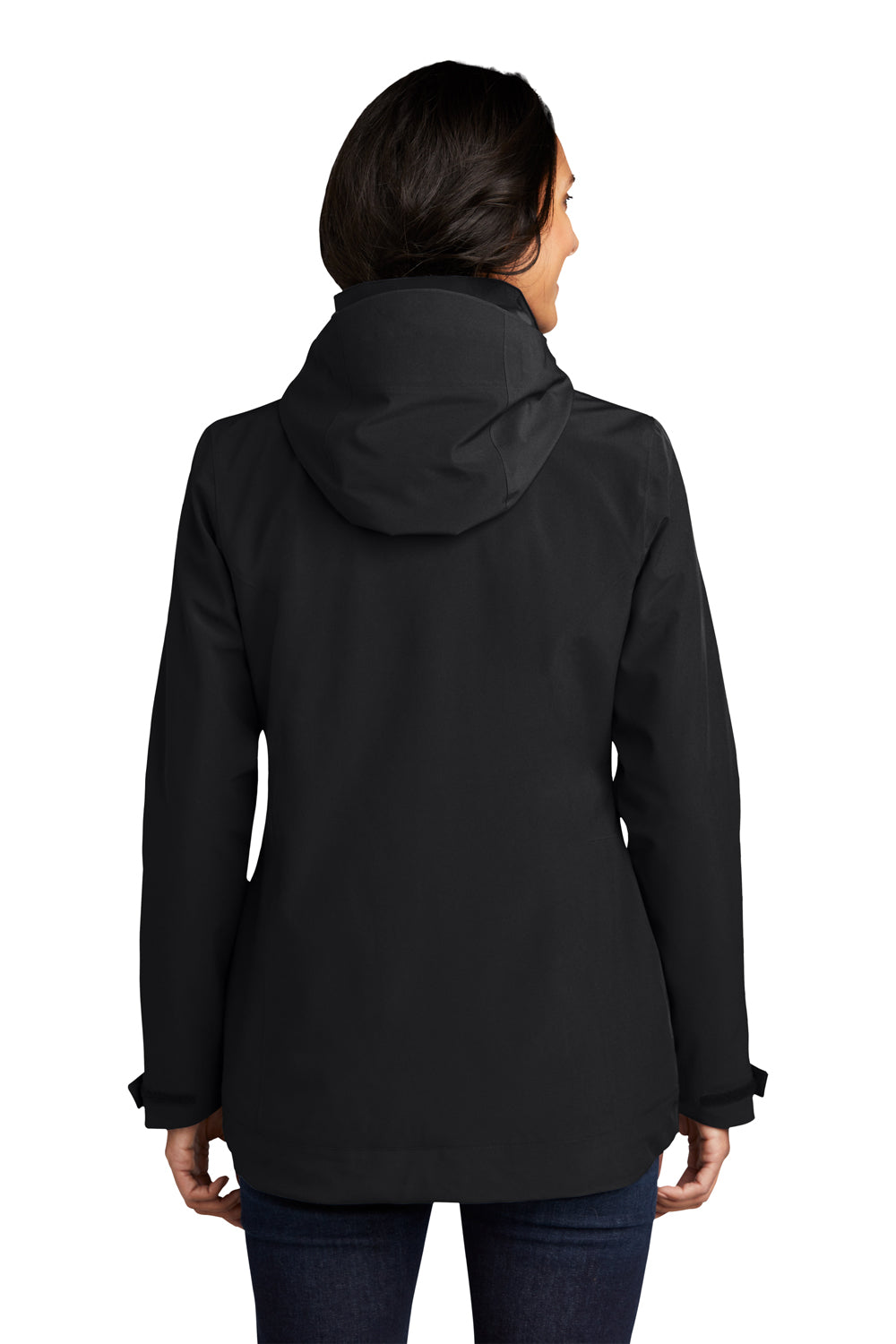 Eddie Bauer EB657 Womens WeatherEdge 3-in-1 Water Resistant Full Zip Hooded Jacket Black/Storm Grey Model Back