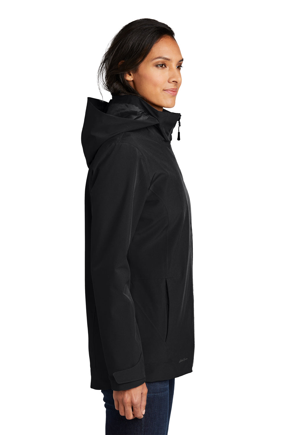 Eddie Bauer EB657 Womens WeatherEdge 3-in-1 Water Resistant Full Zip Hooded Jacket Black/Storm Grey Model Side