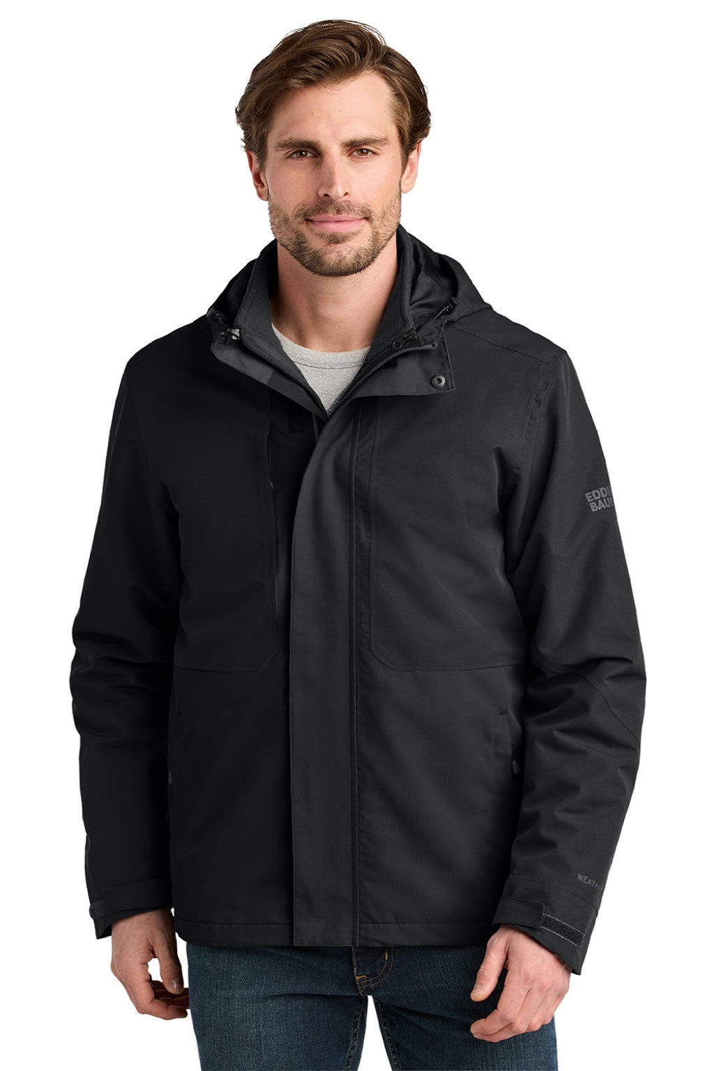 Eddie Bauer EB658 Mens WeatherEdge Ridge 3 In 1 Full Zip Jacket Black Model Front
