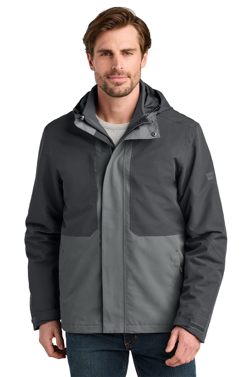 Eddie Bauer EB658 Mens WeatherEdge Ridge 3 In 1 Full Zip Jacket Steel Grey/Metal Grey Model Front