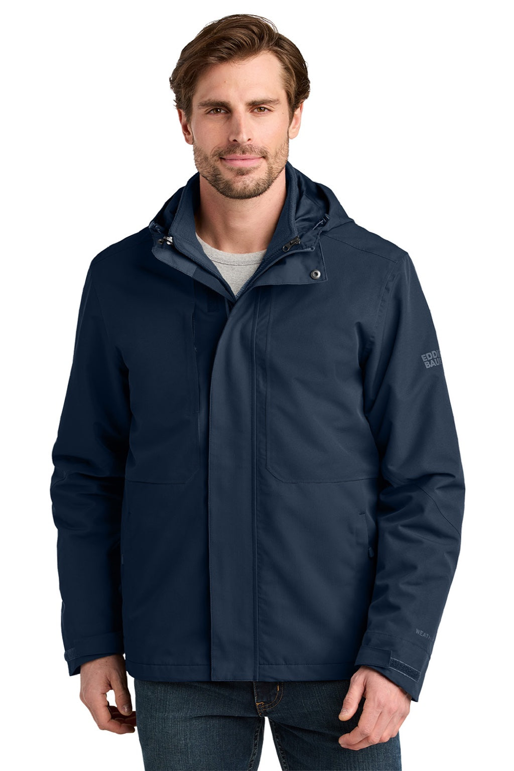 Eddie Bauer EB658 Mens WeatherEdge Ridge 3 In 1 Full Zip Jacket Steel Grey/Metal Grey Model Front