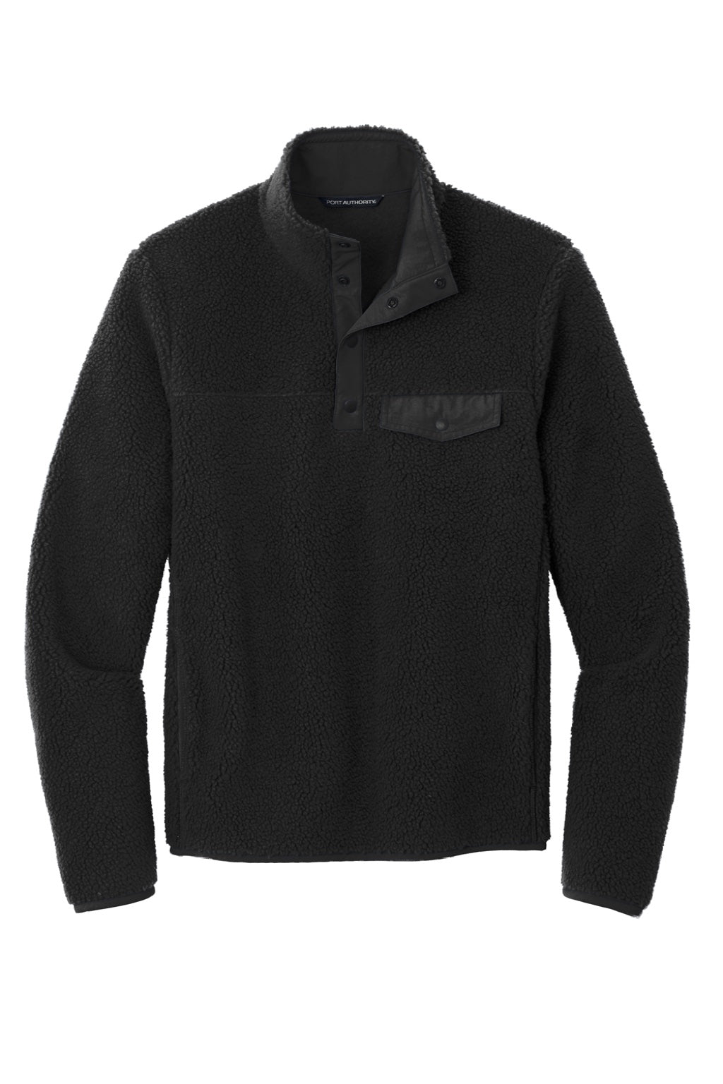Port Authority F140 Mens Camp Fleece 1/4 Snap Sweatshirt w/ Pockets Deep Black Flat Front