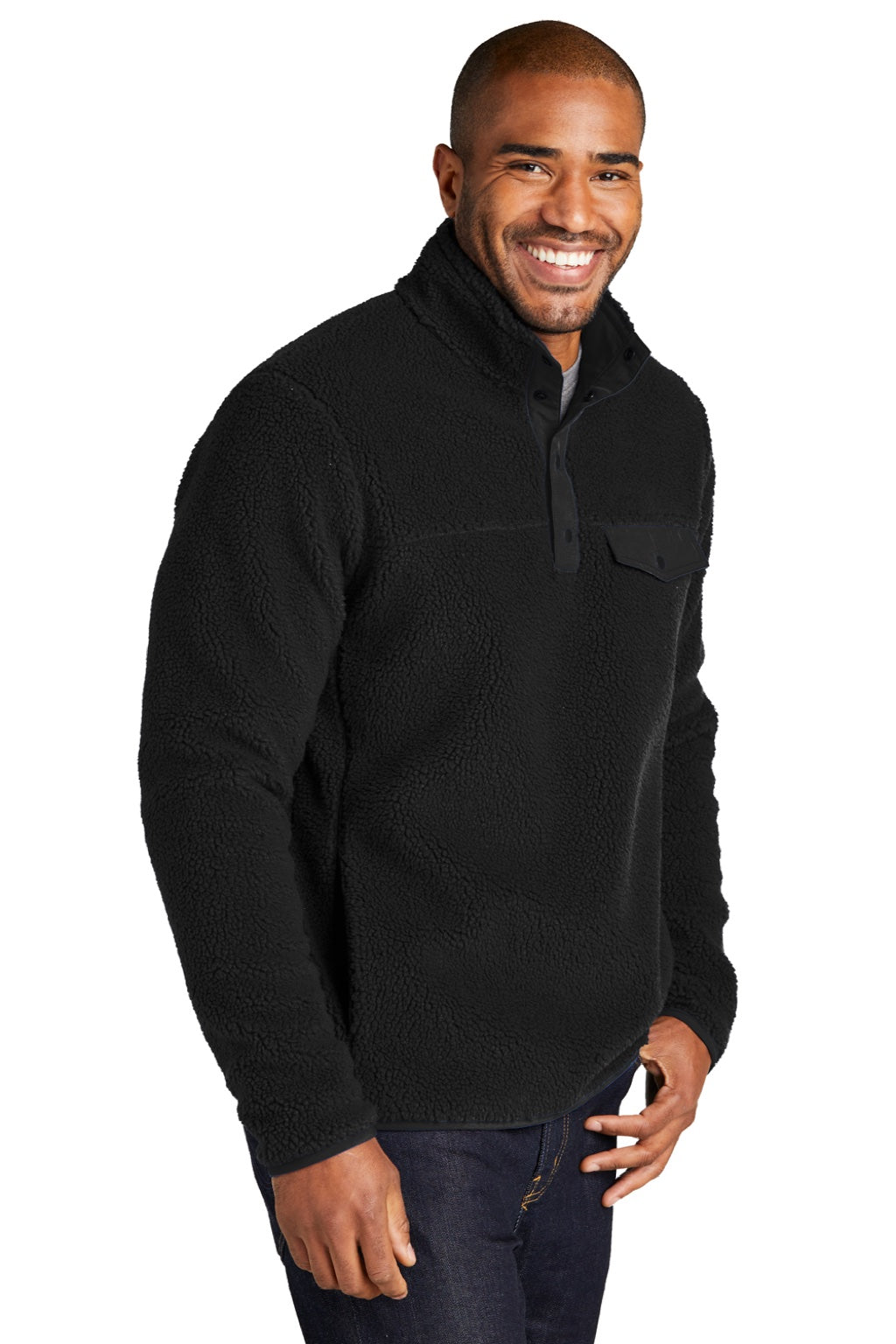 Port Authority F140 Mens Camp Fleece 1/4 Snap Sweatshirt w/ Pockets Deep Black Model 3q