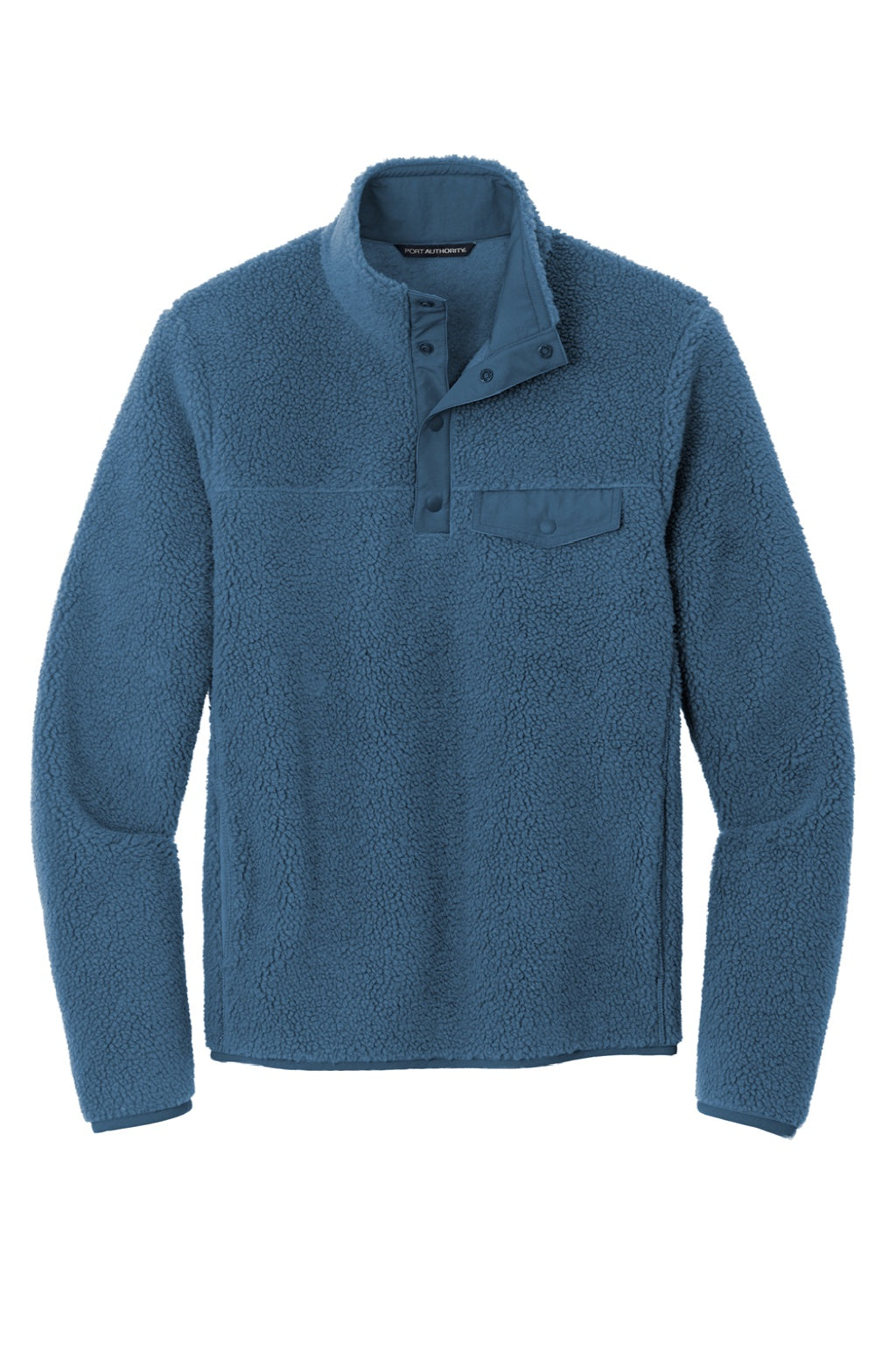 Port Authority F140 Mens Camp Fleece 1/4 Snap Sweatshirt w/ Pockets Regatta Blue Flat Front