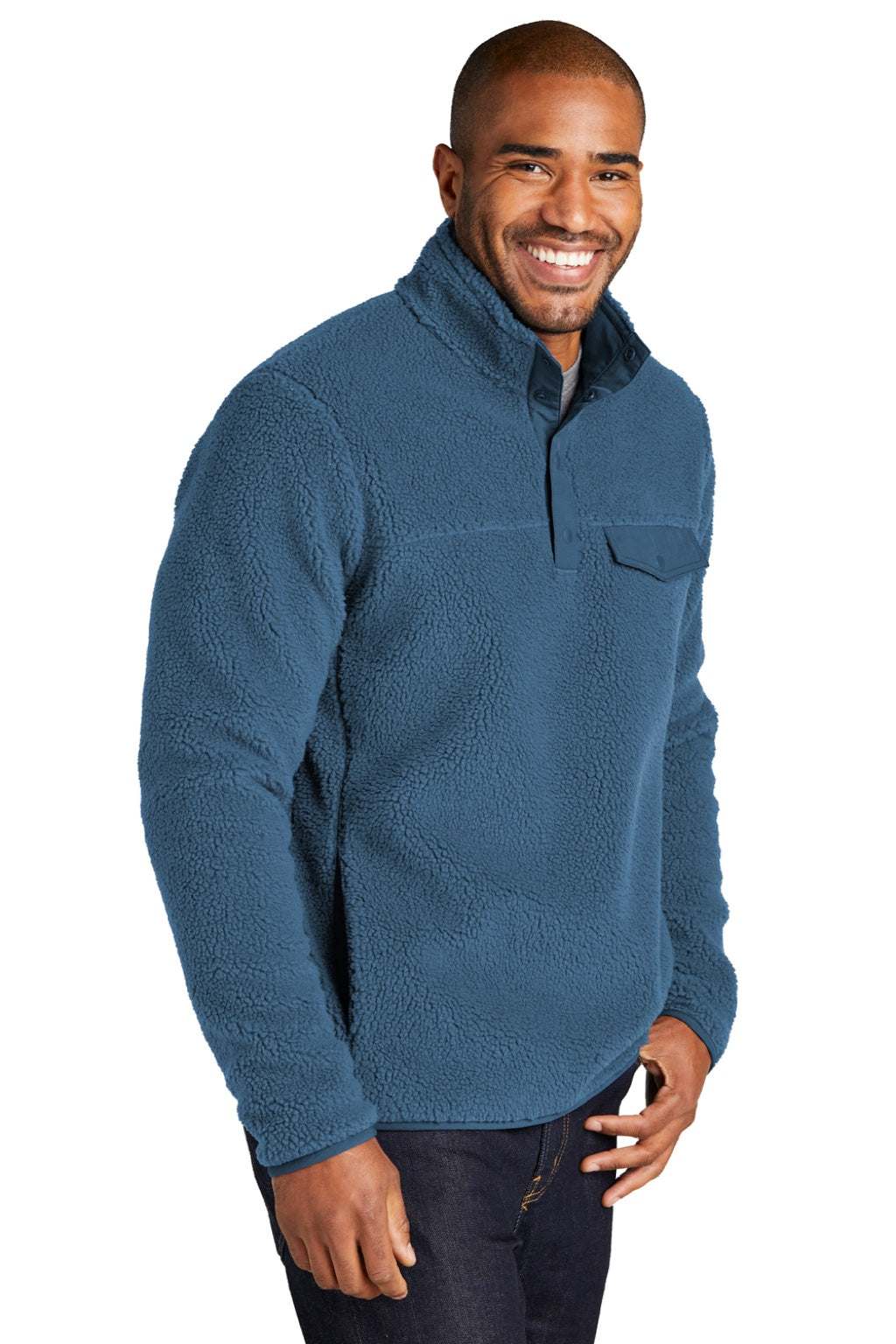 Port Authority F140 Mens Camp Fleece 1/4 Snap Sweatshirt w/ Pockets Regatta Blue Model 3q