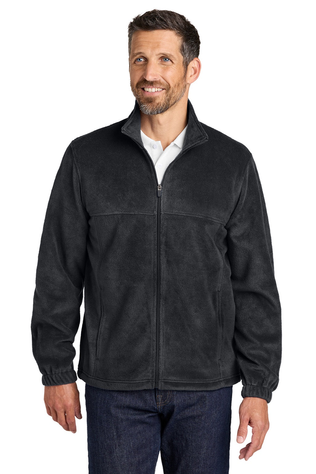 Port Authority F190 Mens Plush Fleece Full Zip Jacket Black Model Front