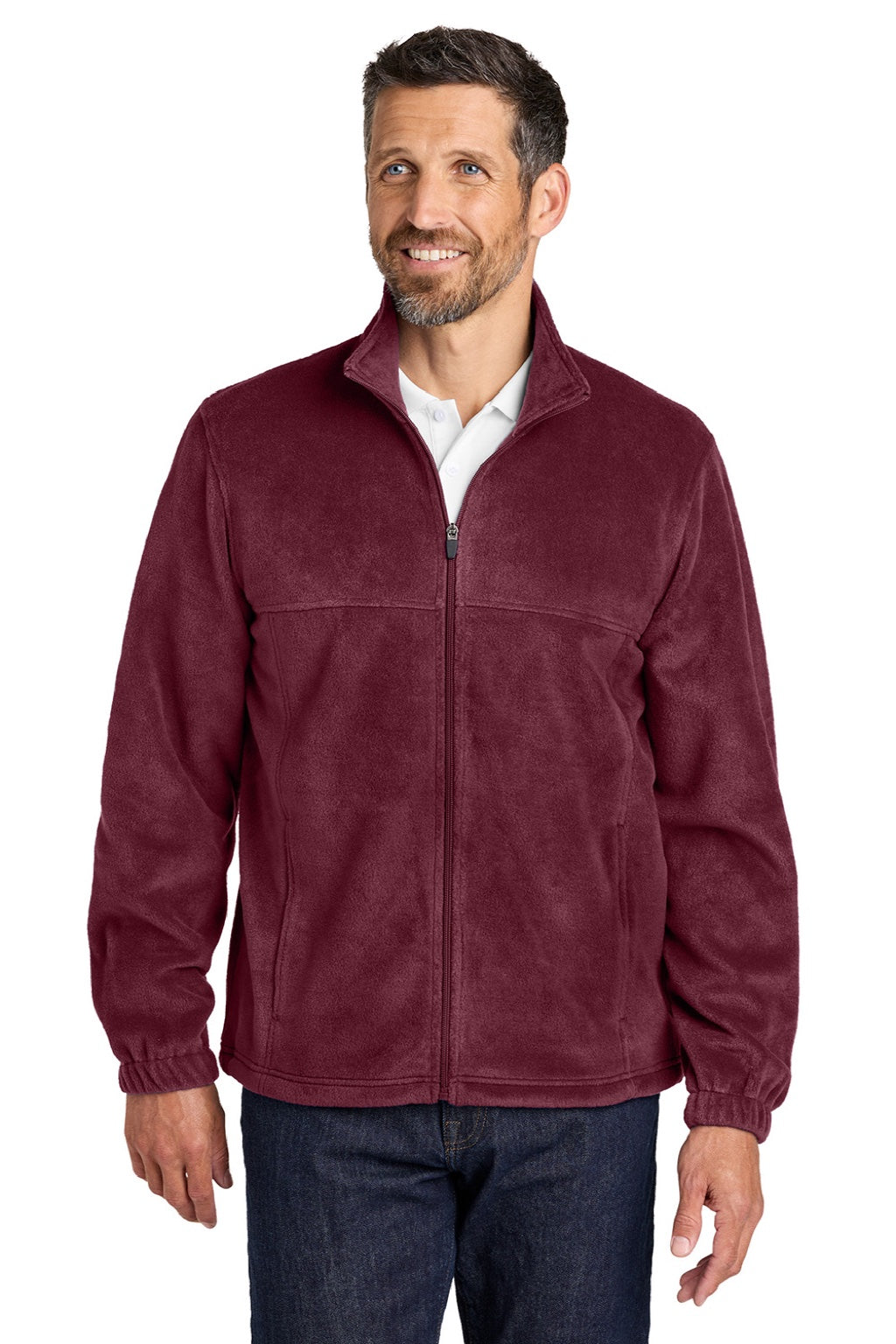 Port Authority F190 Mens Plush Fleece Full Zip Jacket Burgundy Model Front