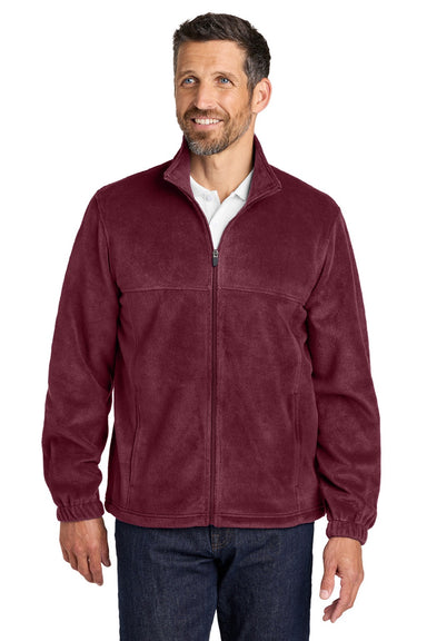 Port Authority F190 Mens Plush Fleece Full Zip Jacket Burgundy Model Front