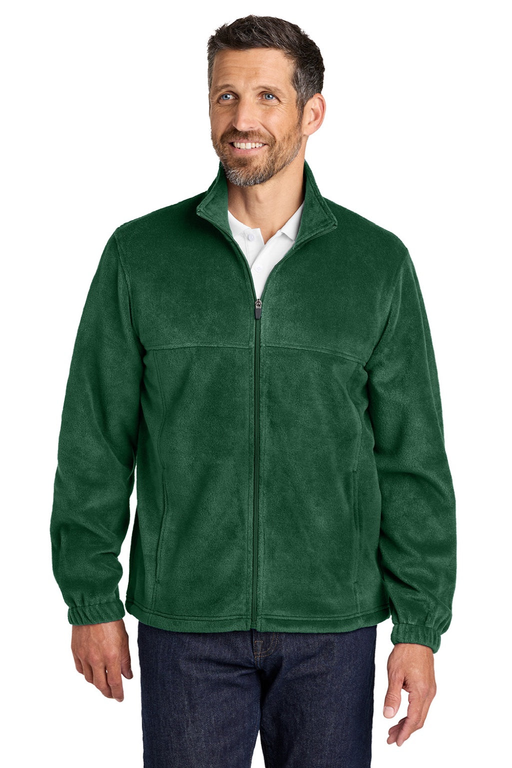 Port Authority F190 Mens Plush Fleece Full Zip Jacket Dark Green Model Front