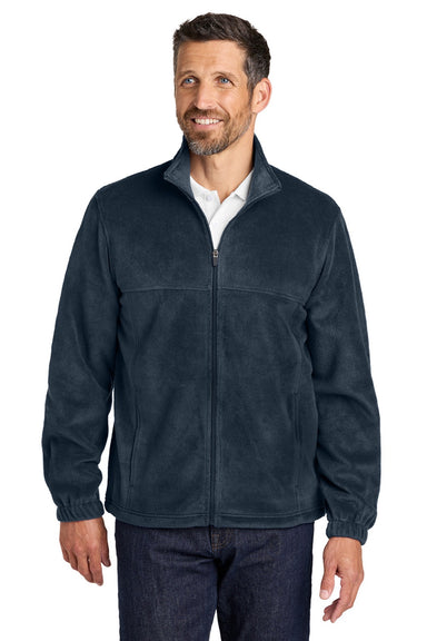 Port Authority F190 Mens Plush Fleece Full Zip Jacket Night Navy Blue Model Front