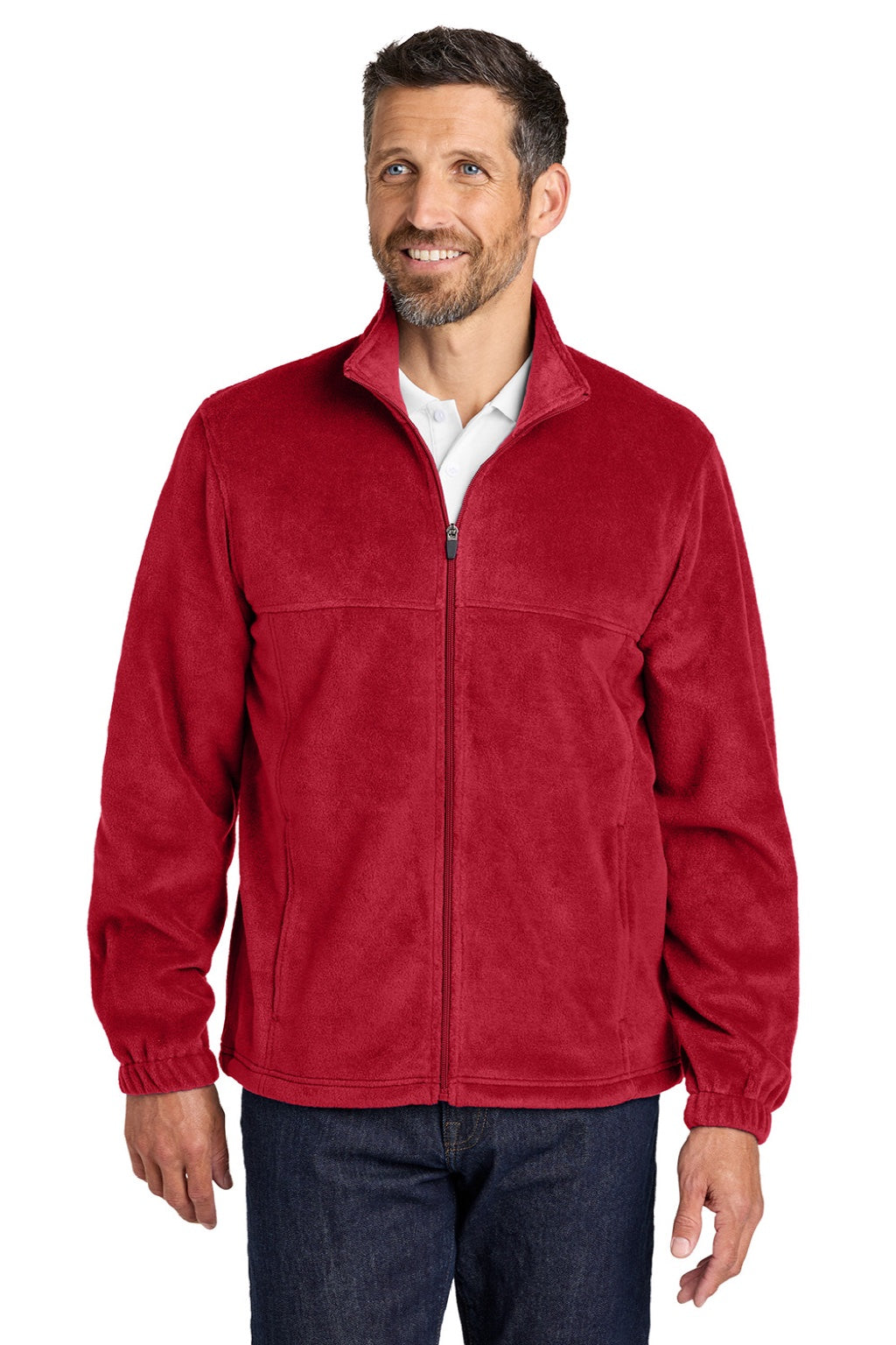 Port Authority F190 Mens Plush Fleece Full Zip Jacket Rich Red Model Front
