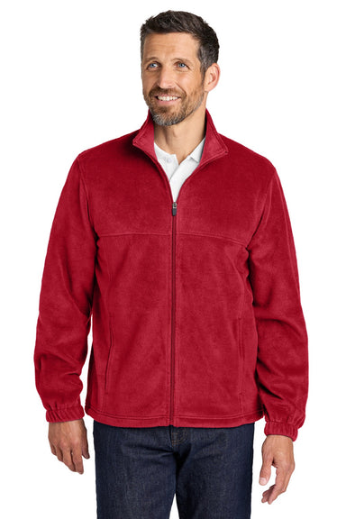 Port Authority F190 Mens Plush Fleece Full Zip Jacket Rich Red Model Front