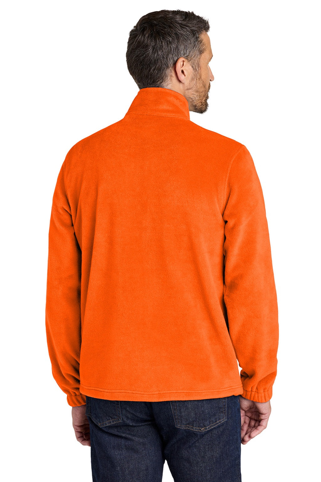 Port Authority F190 Mens Plush Fleece Full Zip Jacket Safety Orange Model Back