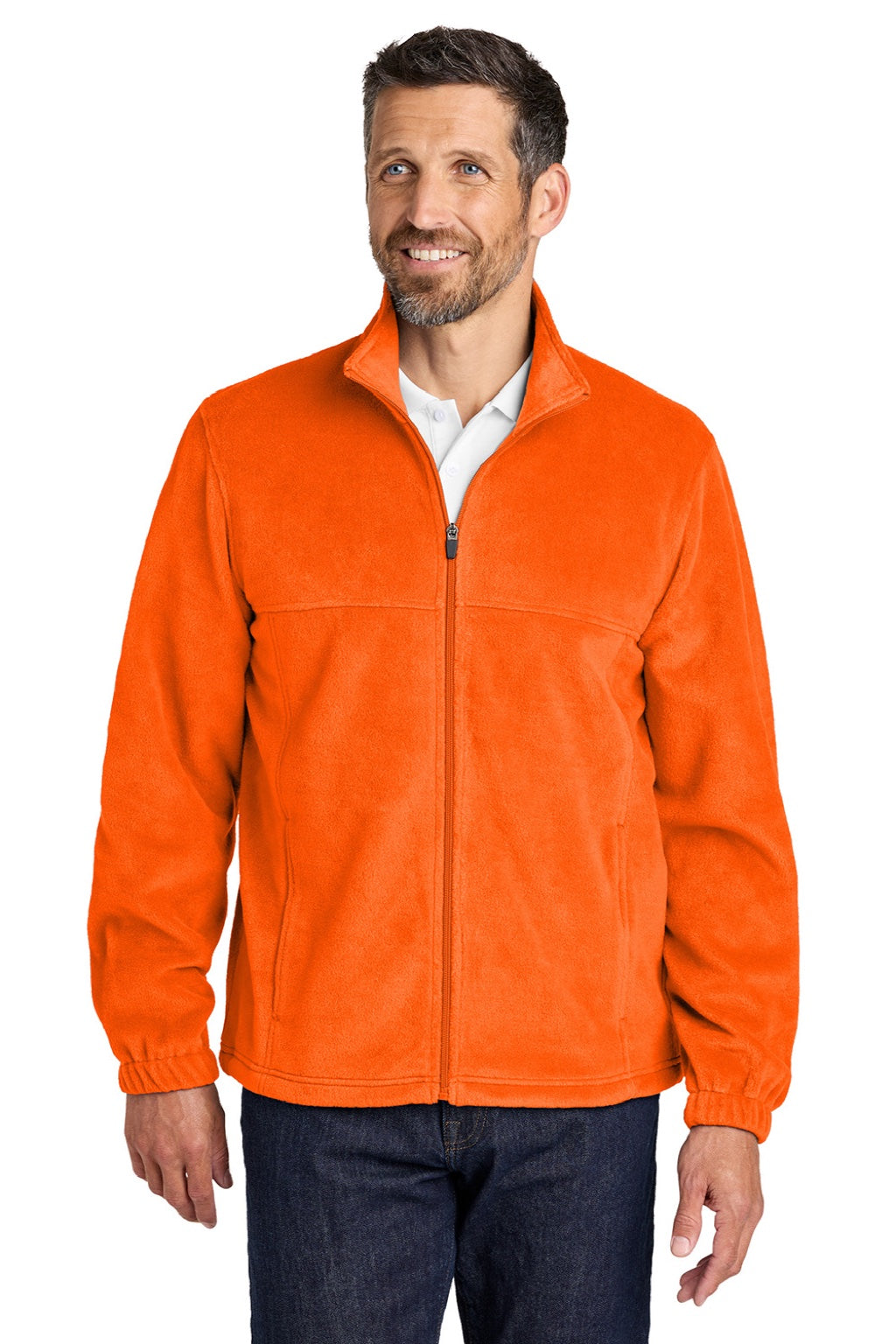 Port Authority F190 Mens Plush Fleece Full Zip Jacket Safety Orange Model Front