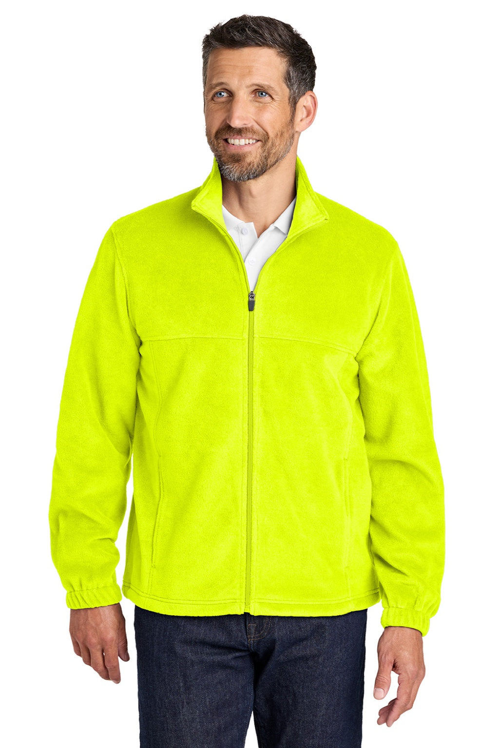 Port Authority F190 Mens Plush Fleece Full Zip Jacket Safety Yellow Model Front