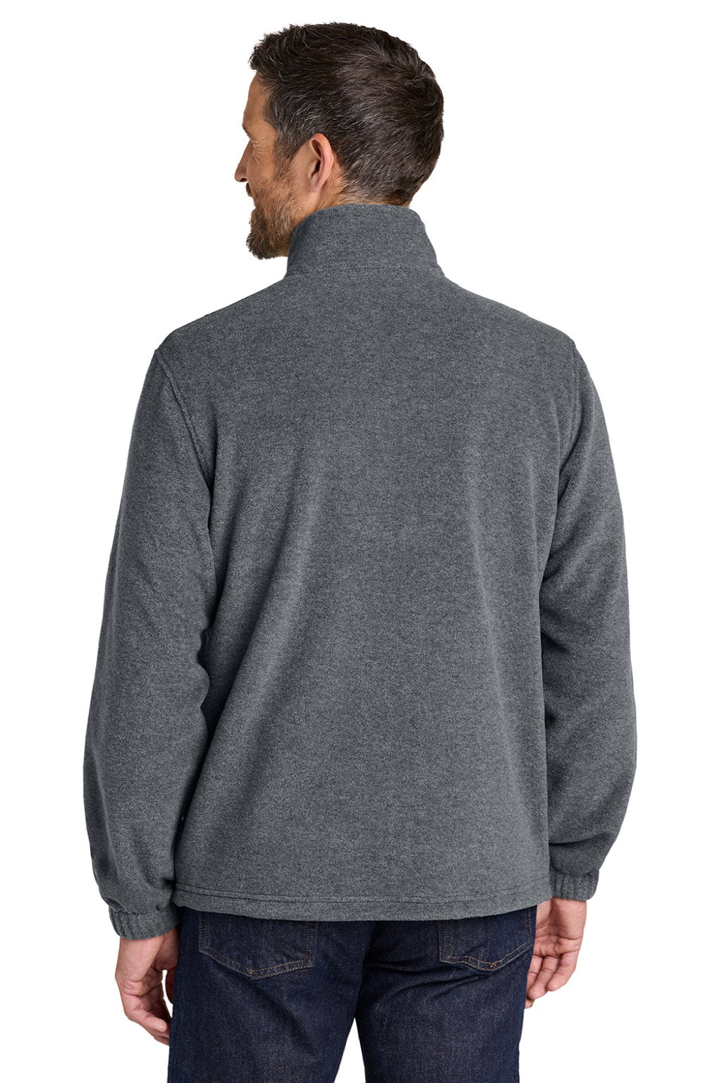 Port Authority F190 Mens Plush Fleece Full Zip Jacket Heather Storm Grey Model Back