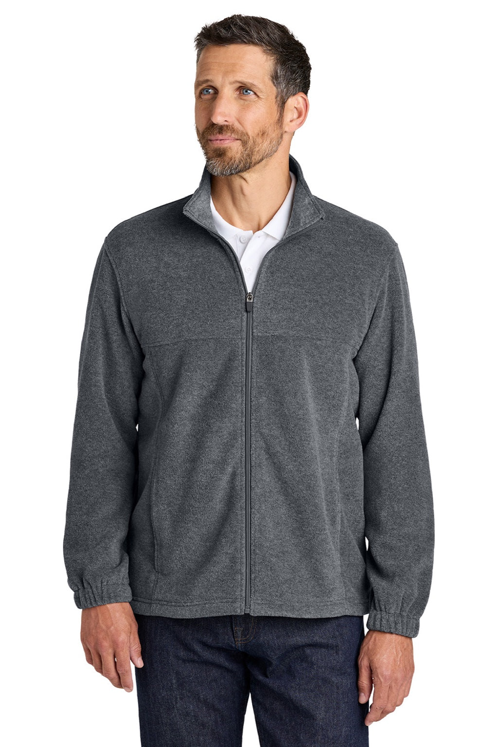 Port Authority F190 Mens Plush Fleece Full Zip Jacket Heather Storm Grey Model Front