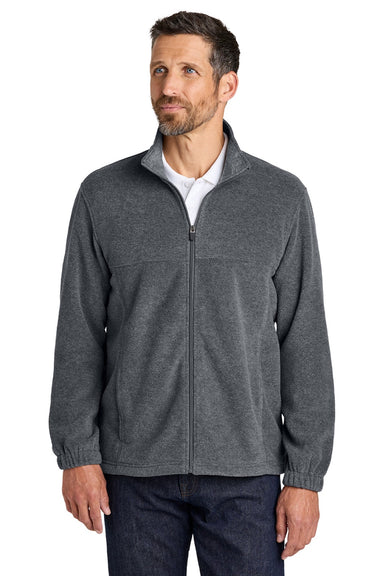 Port Authority F190 Mens Plush Fleece Full Zip Jacket Heather Storm Grey Model Front