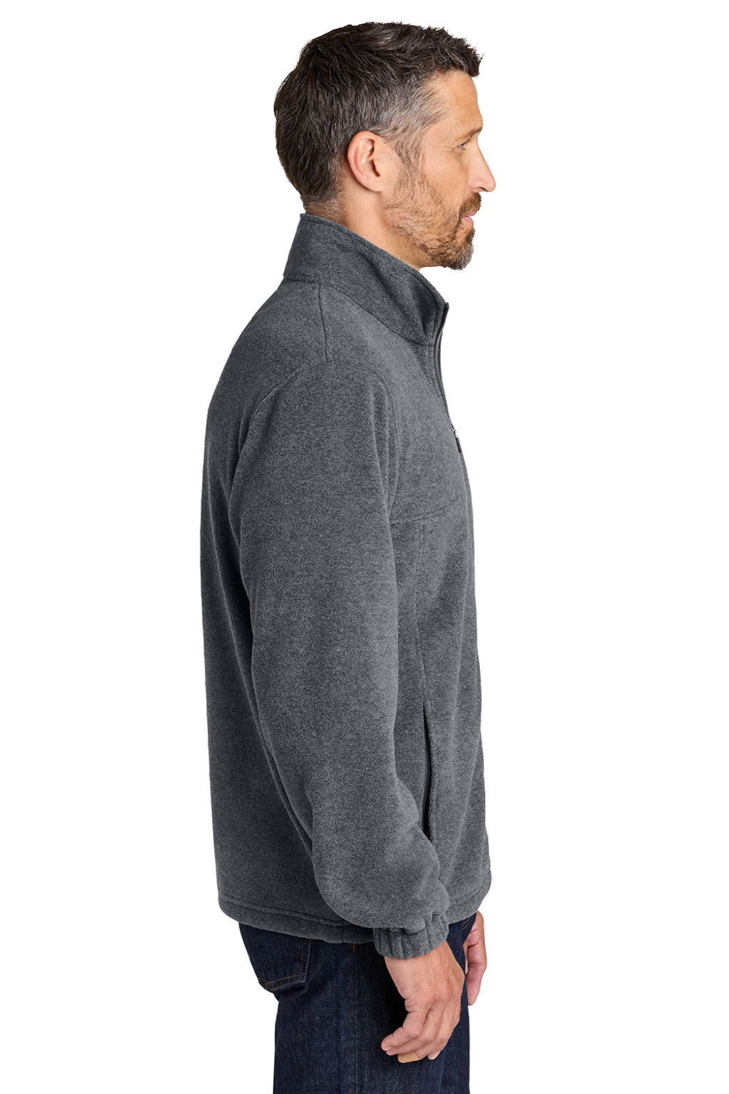 Port Authority F190 Mens Plush Fleece Full Zip Jacket Heather Storm Grey Model Side