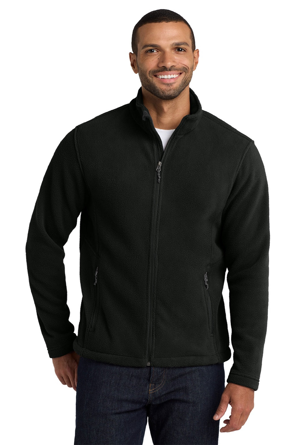 Port Authority F217 Mens Full Zip Fleece Jacket Black Model Front