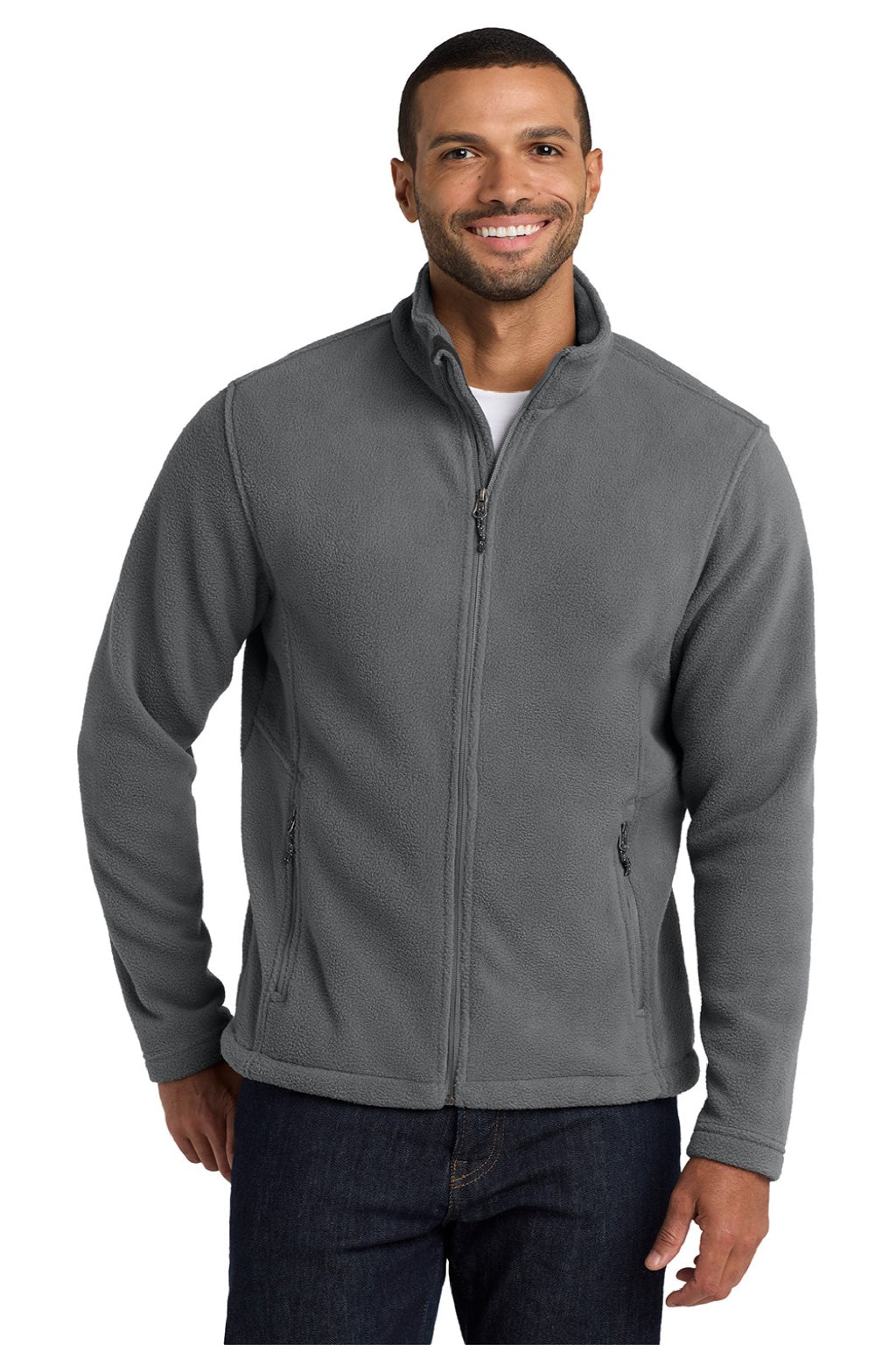 Port Authority F217 Mens Full Zip Fleece Jacket Deep Smoke Grey Model Front