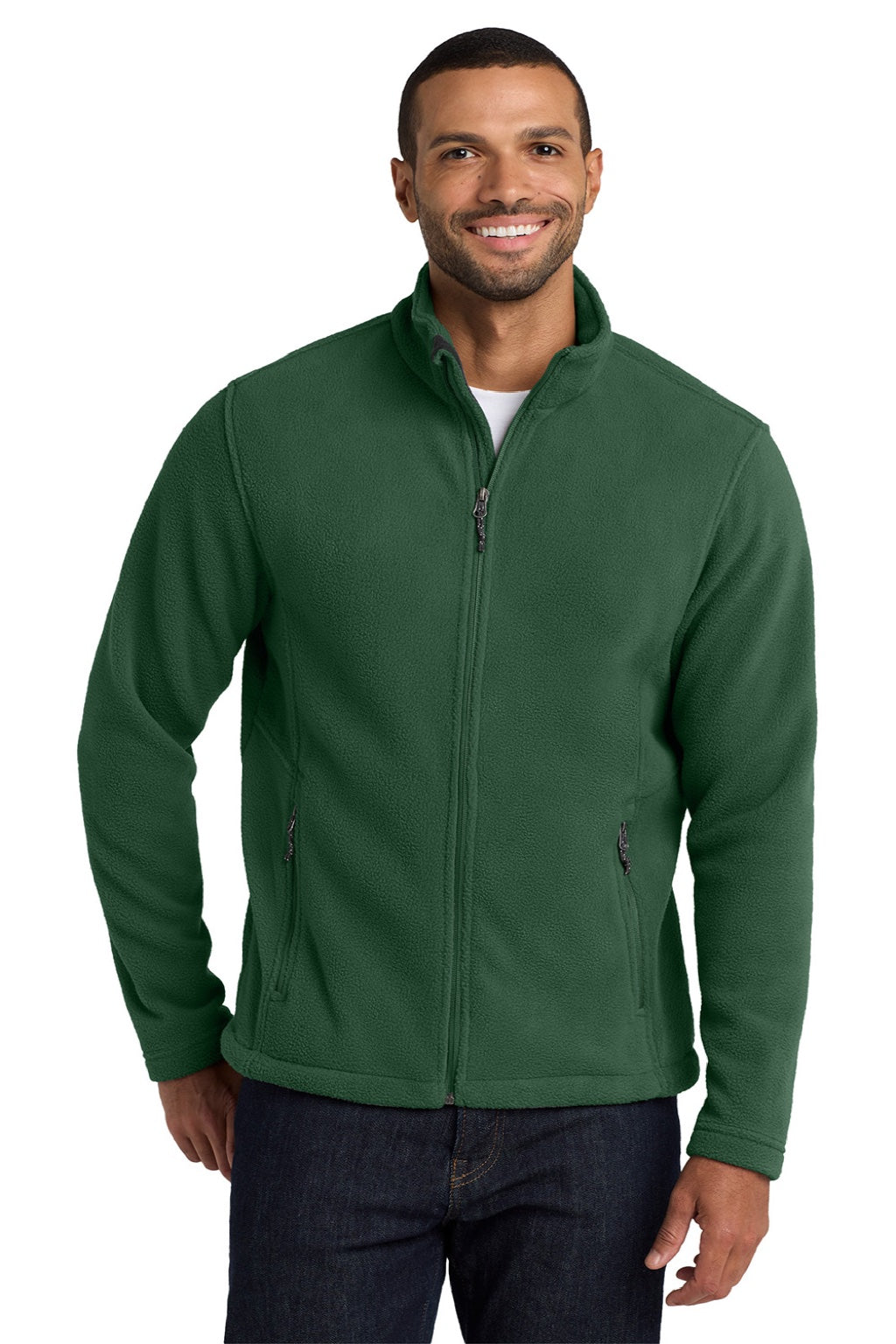 Port Authority F217 Mens Full Zip Fleece Jacket Forest Green Model Front