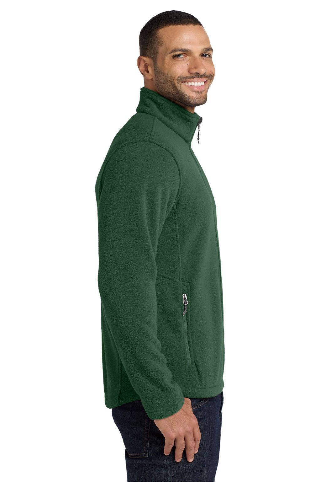 Port Authority F217 Mens Full Zip Fleece Jacket Forest Green Model Side