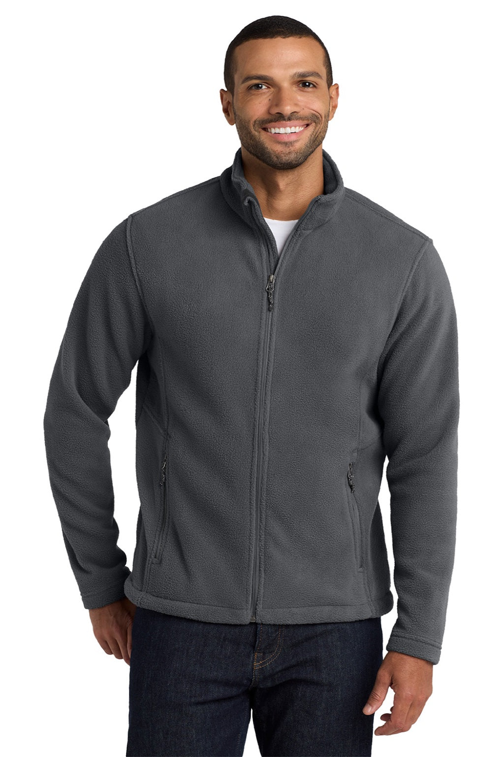 Port Authority F217 Mens Full Zip Fleece Jacket Iron Grey Model Front