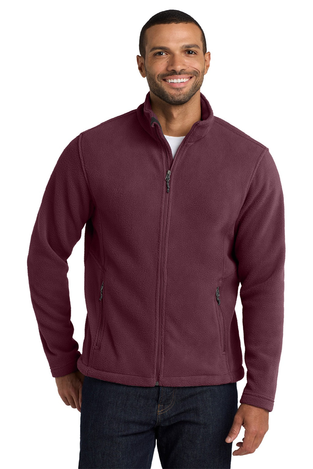 Port Authority F217 Mens Full Zip Fleece Jacket Maroon Model Front