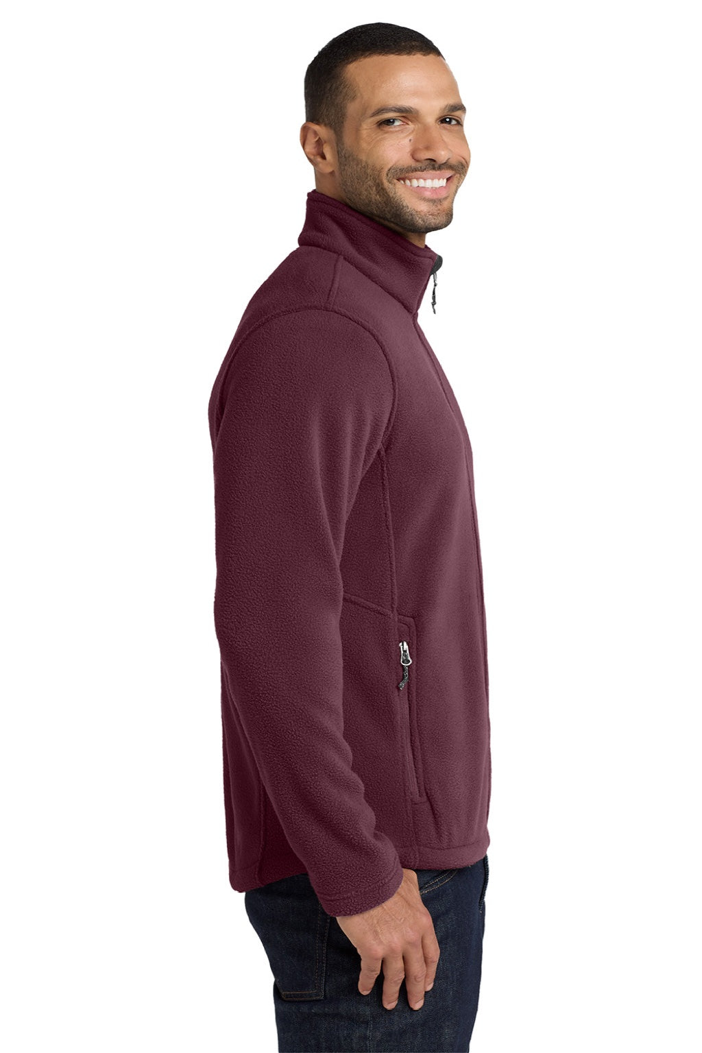 Port Authority F217 Mens Full Zip Fleece Jacket Maroon Model Side