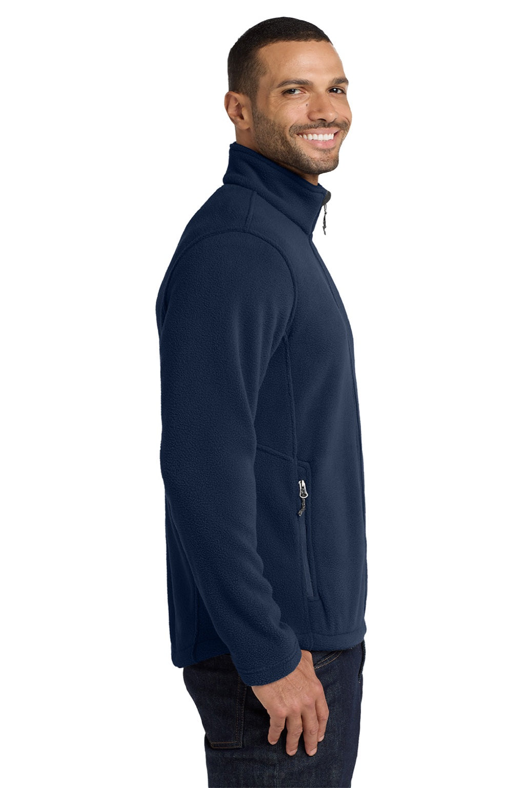 Port Authority F217 Mens Full Zip Fleece Jacket True Navy Blue Model Side