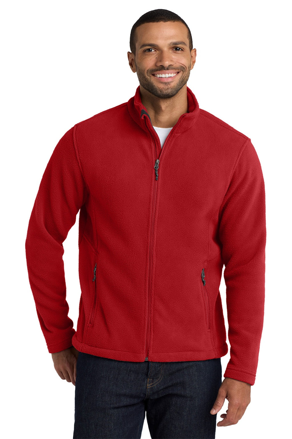 Port Authority F217 Mens Full Zip Fleece Jacket True Red Model Front