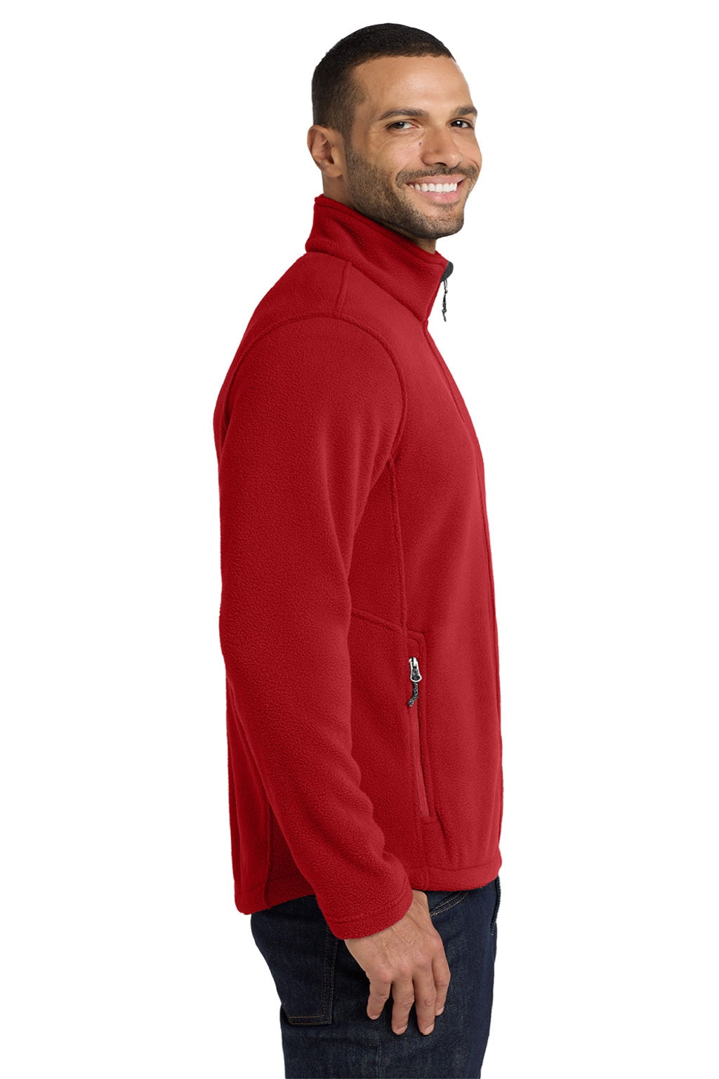Port Authority F217 Mens Full Zip Fleece Jacket True Red Model Side