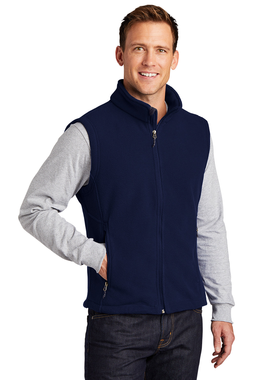 Port Authority F219 Mens Full Zip Fleece Vest True Navy Blue Model 3q