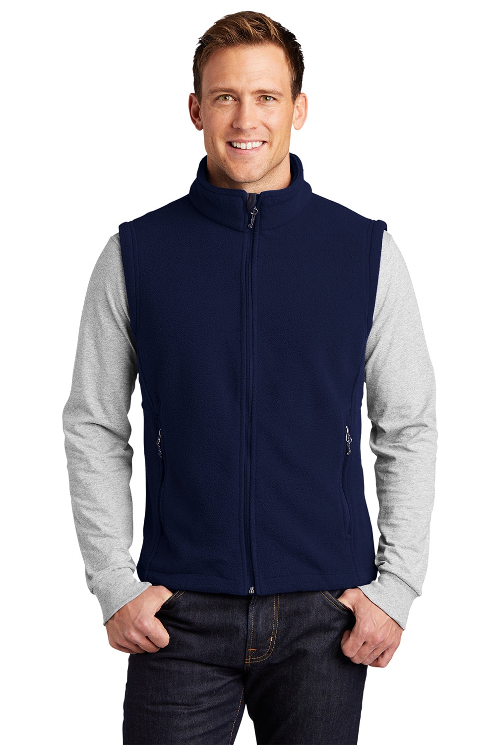 Port Authority F219 Mens Full Zip Fleece Vest True Navy Blue Model Front