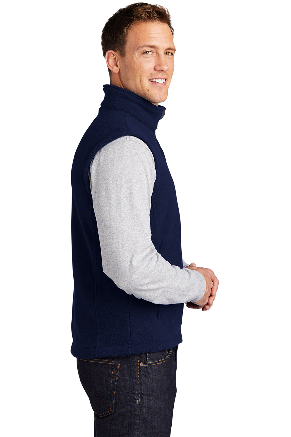 Port Authority F219 Mens Full Zip Fleece Vest True Navy Blue Model Side