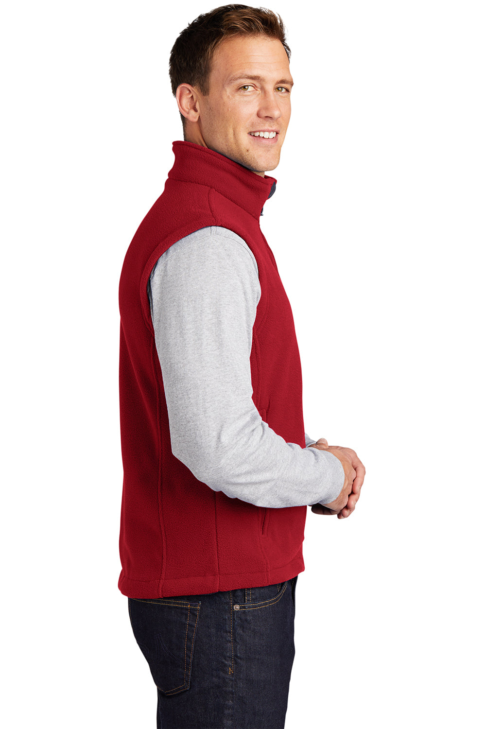 Port Authority F219 Mens Full Zip Fleece Vest True Red Model Side