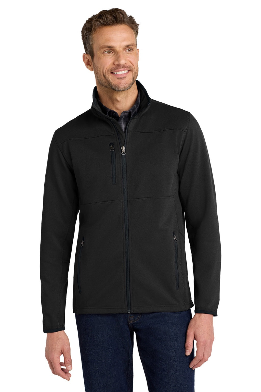 Port Authority F222 Mens Full Zip Fleece Jacket Black Model Front