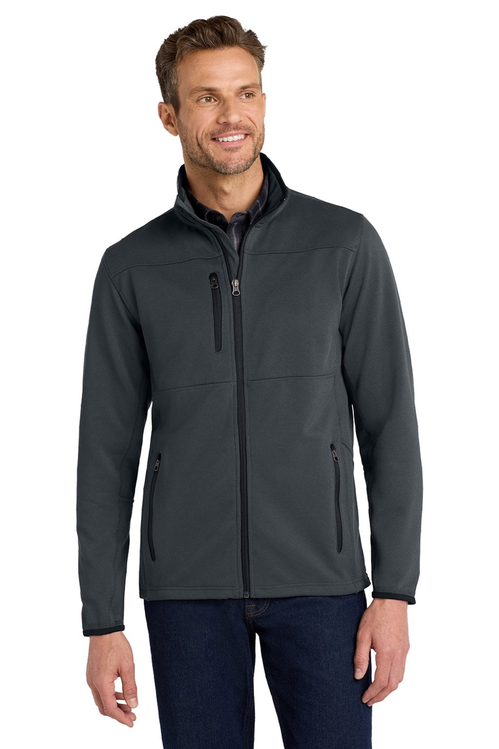 Port Authority F222 Mens Full Zip Fleece Jacket Graphite Grey Model Front