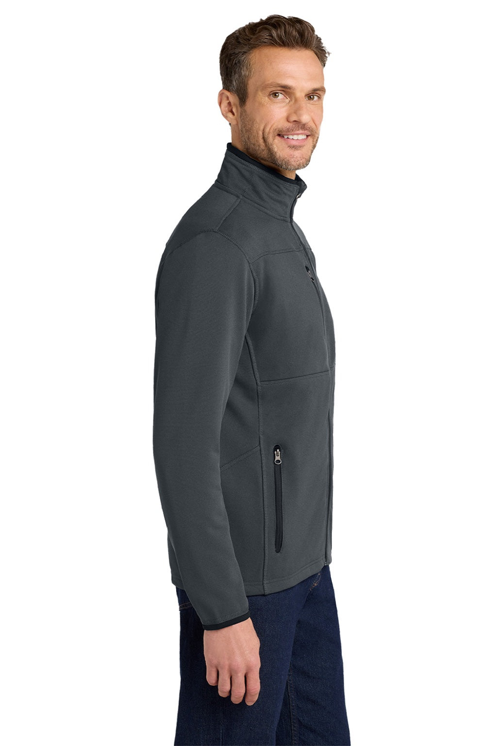 Port Authority F222 Mens Full Zip Fleece Jacket Graphite Grey Model Side