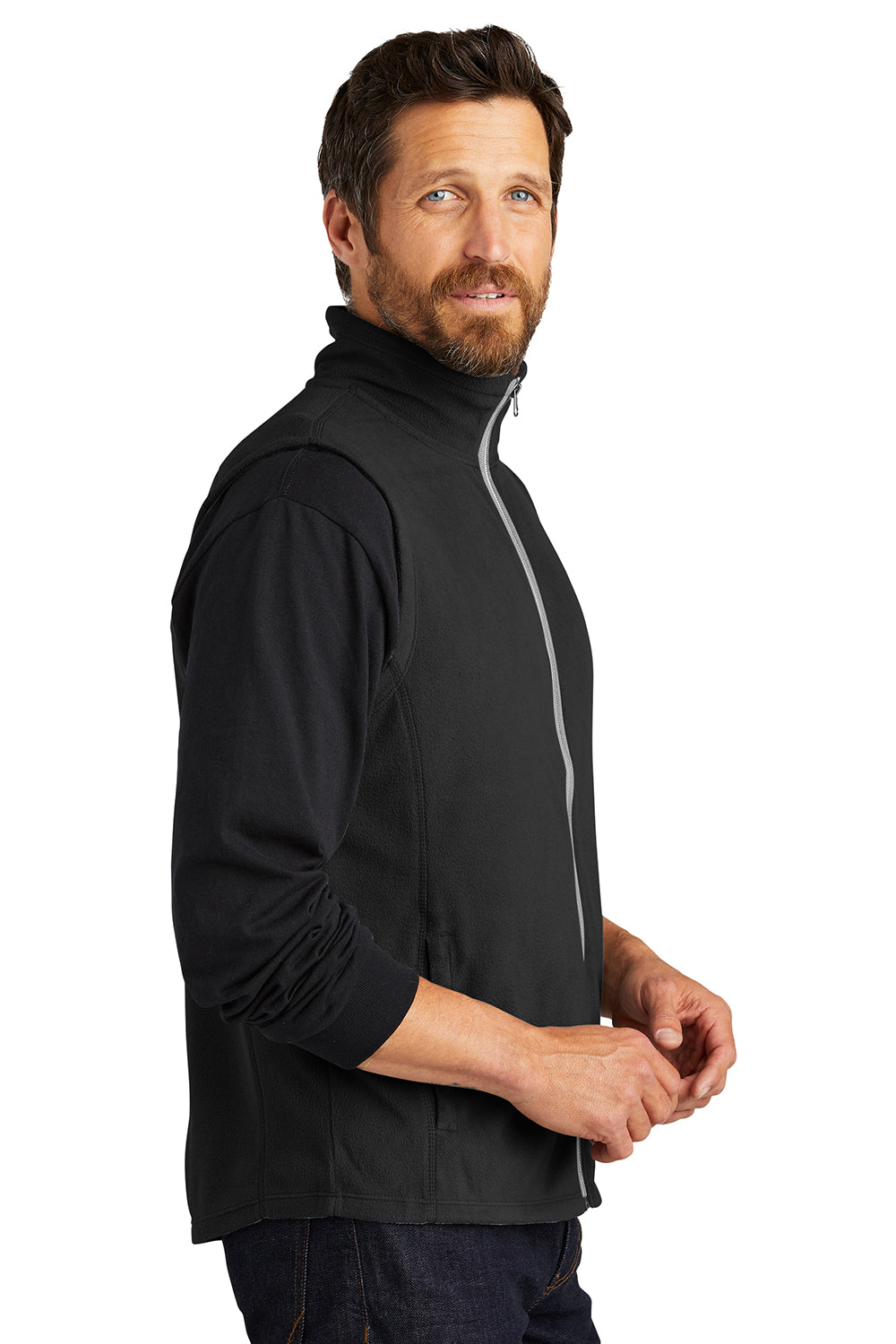Port Authority F226 Mens Pill Resistant Microfleece Full Zip Vest Black Model Side