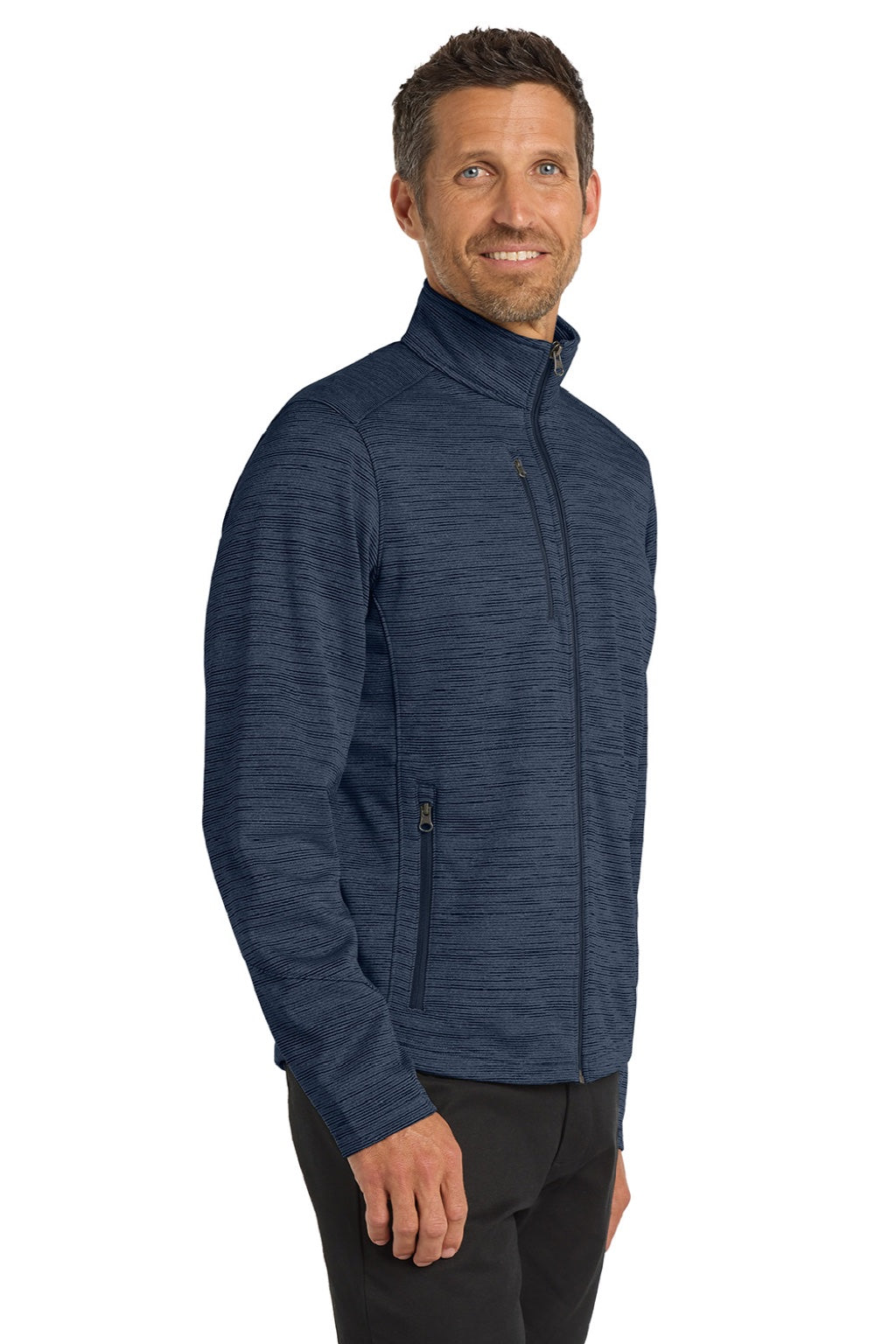 Port Authority F231 Mens Full Zip Fleece Jacket Navy Blue Model Side