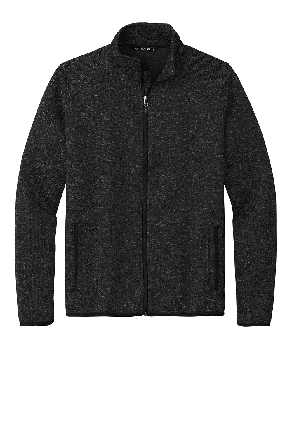 Port Authority F232 Mens Full Zip Sweater Fleece Jacket Heather Black Flat Front