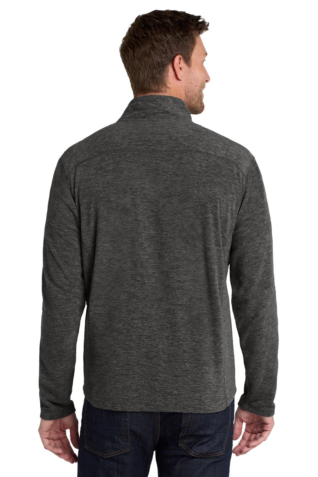 Port Authority F235 Mens Heather Pill Resistant Microfleece Full Zip Sweatshirt w/ Pockets Heather Charcoal Black Model Back